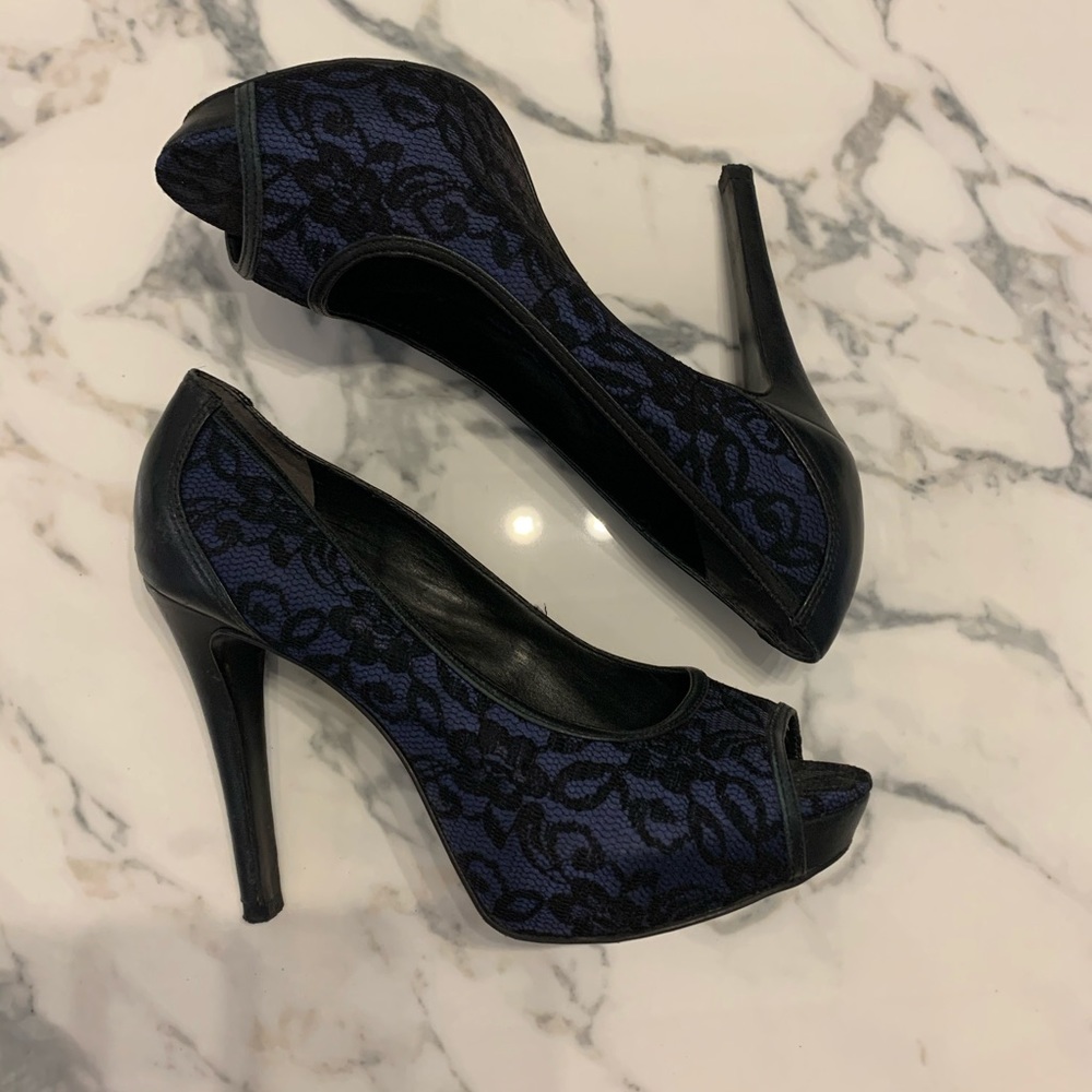 Sexy Pour la Victoire peep toe lace overlay heels